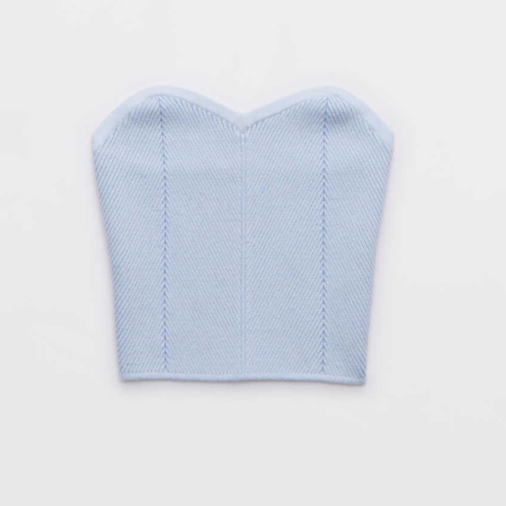Brand New Aerie Blue Sleeveless Ribbed Bustier Crop Top